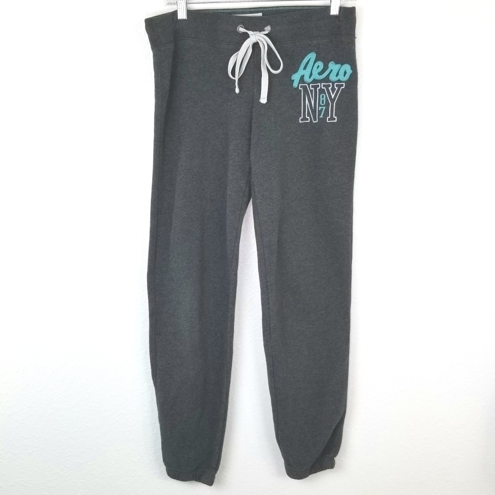 AEROPOSTALE Gray Sweatpants w/Turquoise Emblem, S